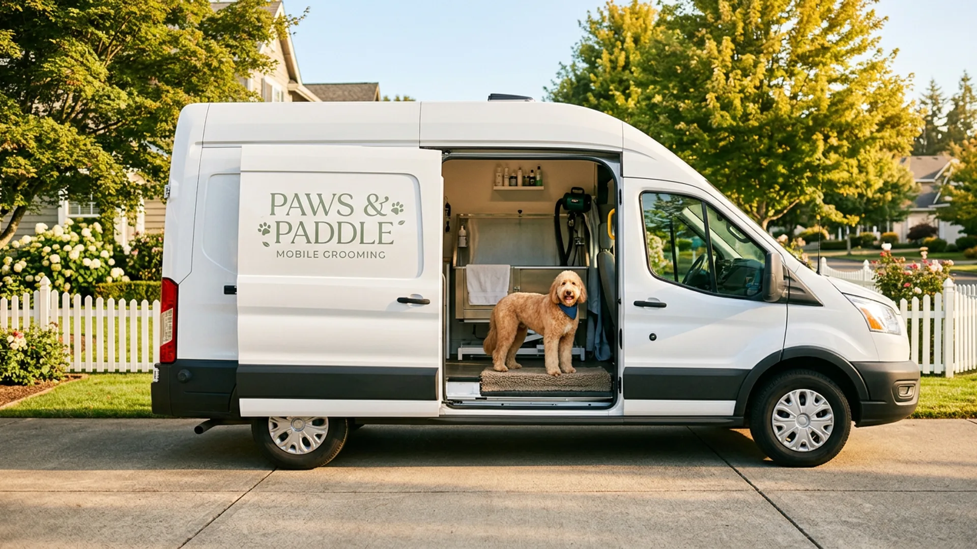 Rufflane grooming van in a suburban driveway